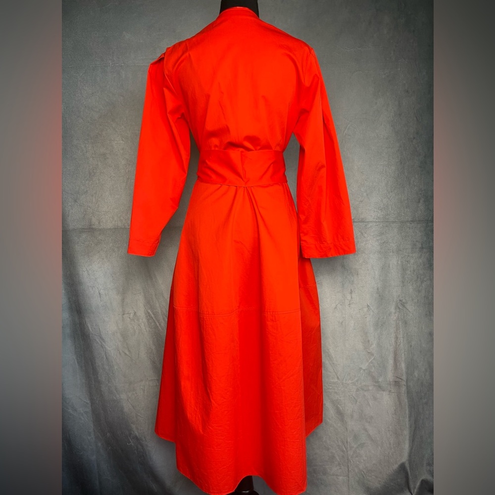 Red Midi Wrap Dress with Balloon Sleeves - Picture 4 of 10